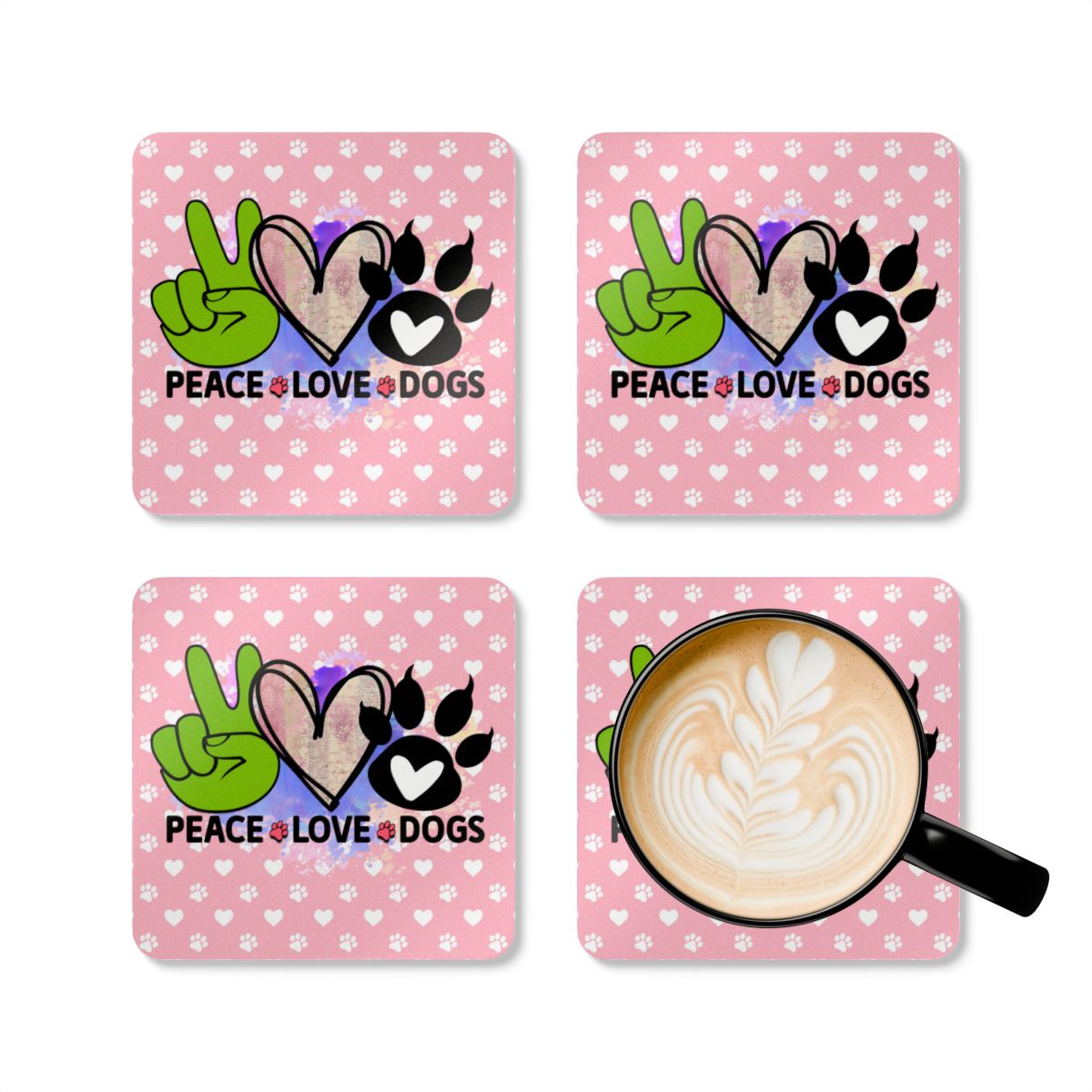 Peace Love Dogs Coaster Set – Cute Gift for Dog Lovers & Owners
