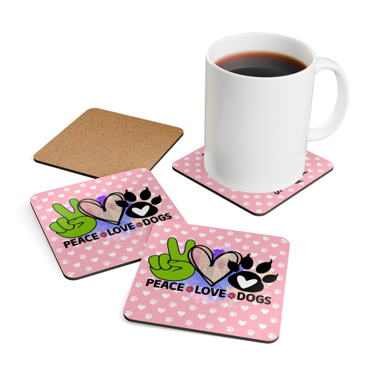 Peace Love Dogs Coaster Set – Cute Gift for Dog Lovers & Owners