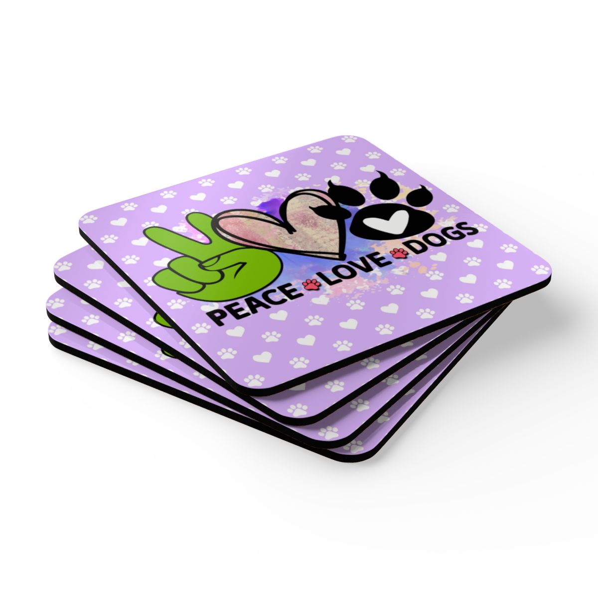 Peace Love Dogs Coaster Set – Cute Gift for Dog Lovers & Owners