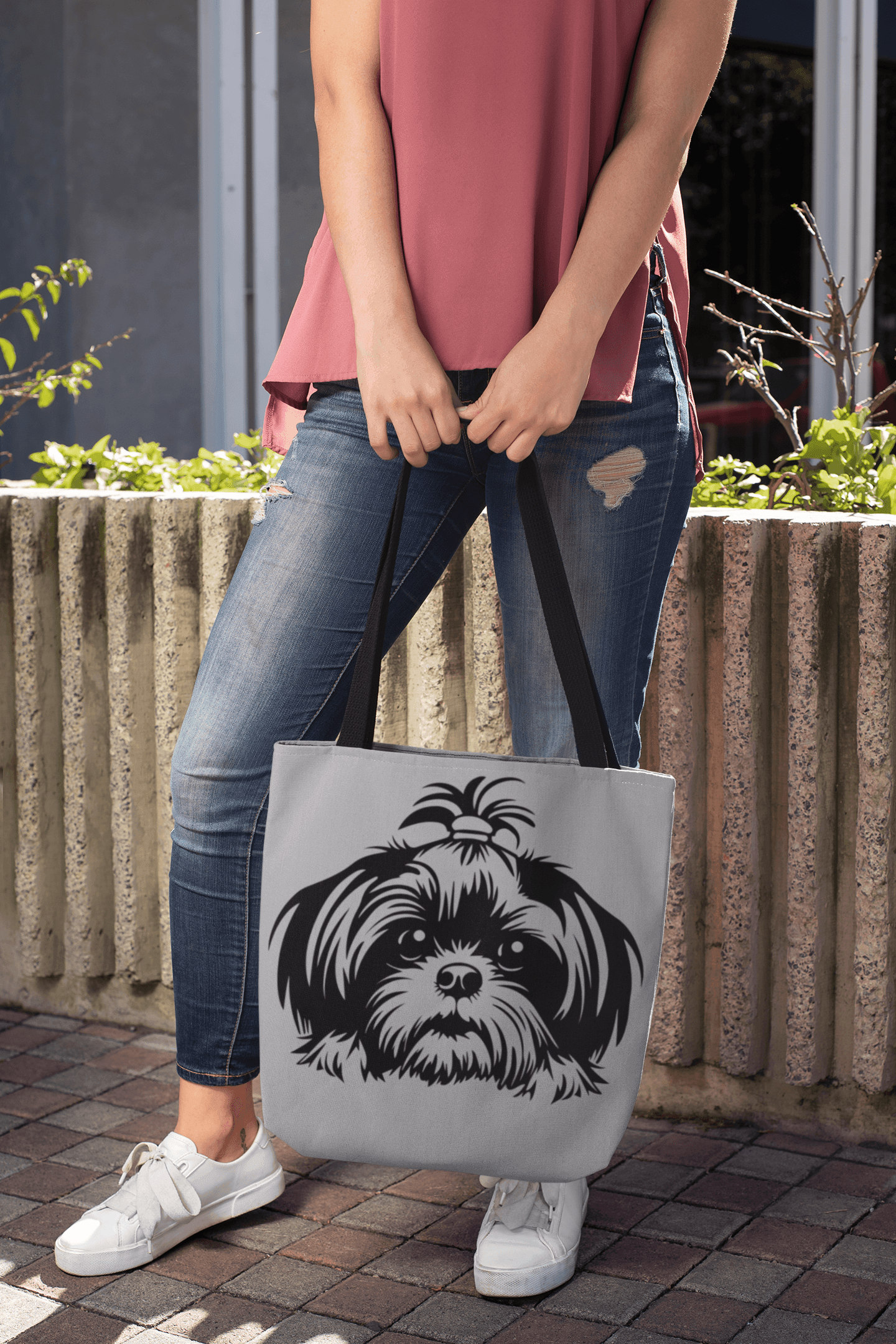 Shih-Tzu-Black-and -White-white-Tote Bag - Shih Tzu Gifts