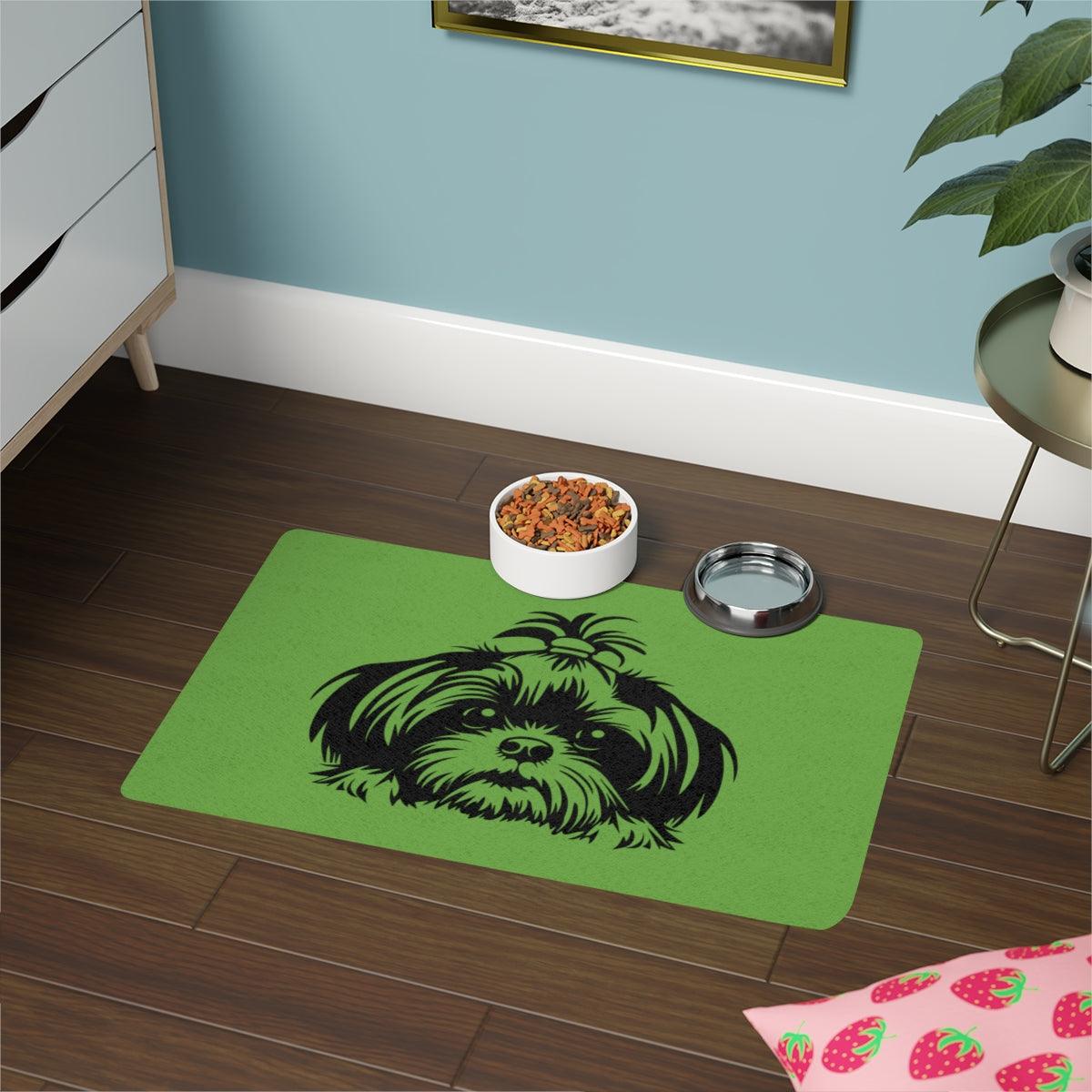 Shih-Tzu-Black-and-White-Pet Food Mat-white (12x18) - Shih Tzu Gifts