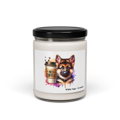 German Shepherd with Coffee Scented Soy Candle – Dog Lover Gift