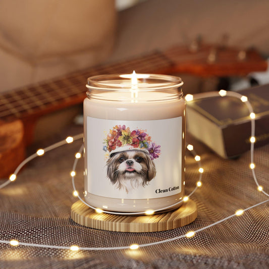 Shih Tzu With Flowers Hat Scented Soy Candle, 9oz - Shih Tzu Gifts