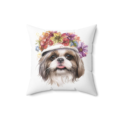 Shih Tzu With Flower Hat Square Pillow - Shih Tzu Gifts