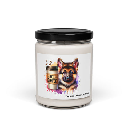 German Shepherd with Coffee Scented Soy Candle – Dog Lover Gift