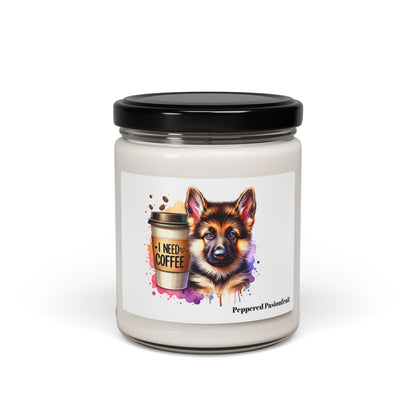 German Shepherd with Coffee Scented Soy Candle – Dog Lover Gift