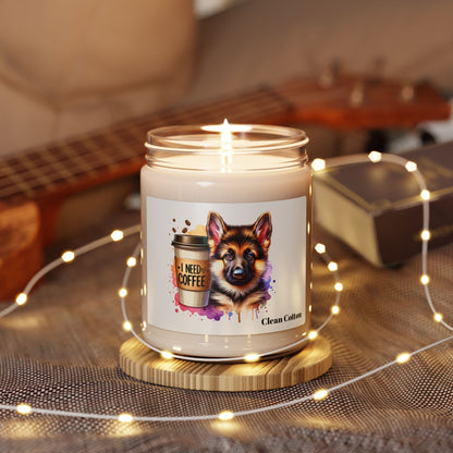 German Shepherd with Coffee Scented Soy Candle – Dog Lover Gift