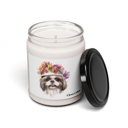 Shih Tzu With Flowers Hat Scented Soy Candle, 9oz - Shih Tzu Gifts