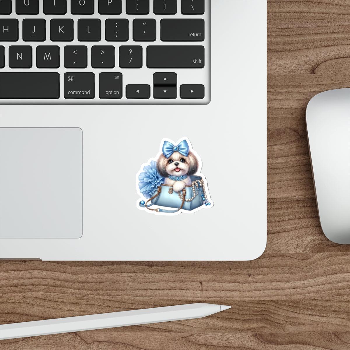 Blue Bow Shih Tzu Die-Cut Stickers - Shih Tzu Gifts