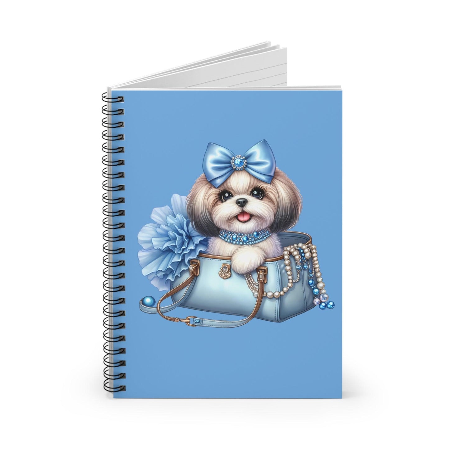 Blue Bow Shih Tzu Ruled Spiral Notebook - Shih Tzu Gifts