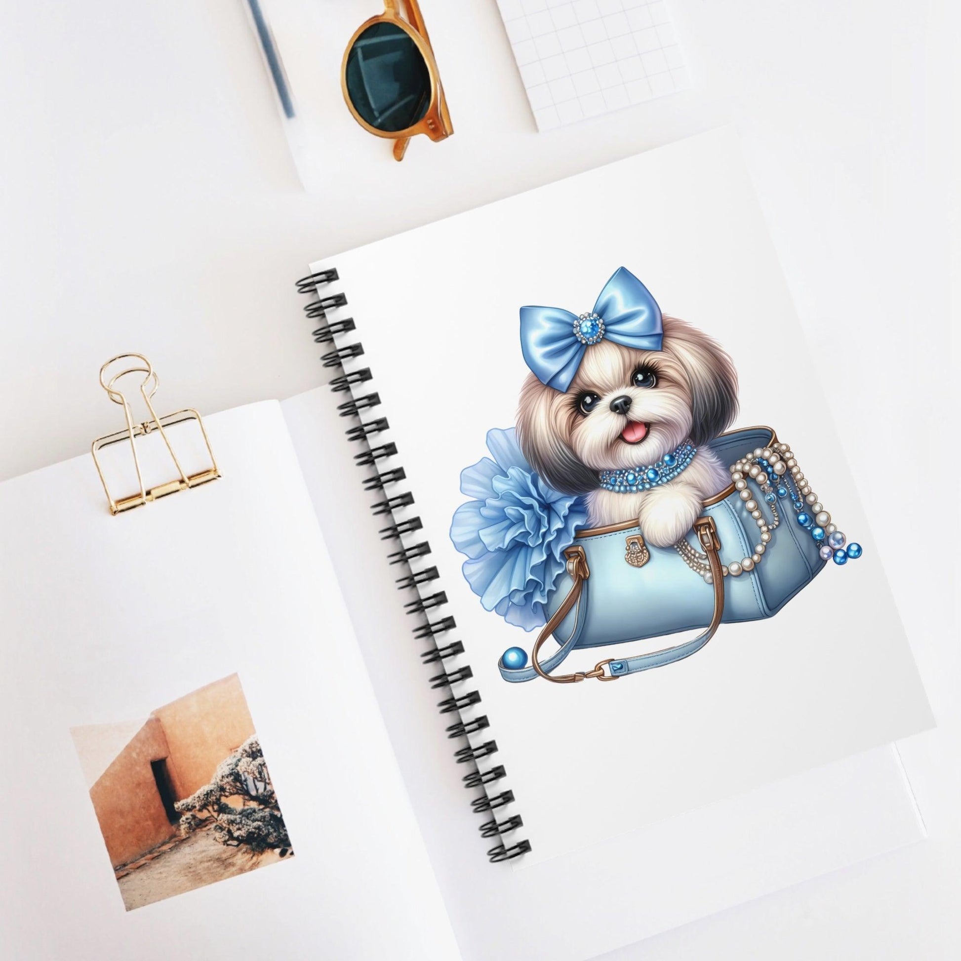 Blue Bow Shih Tzu Ruled Spiral Notebook - Shih Tzu Gifts