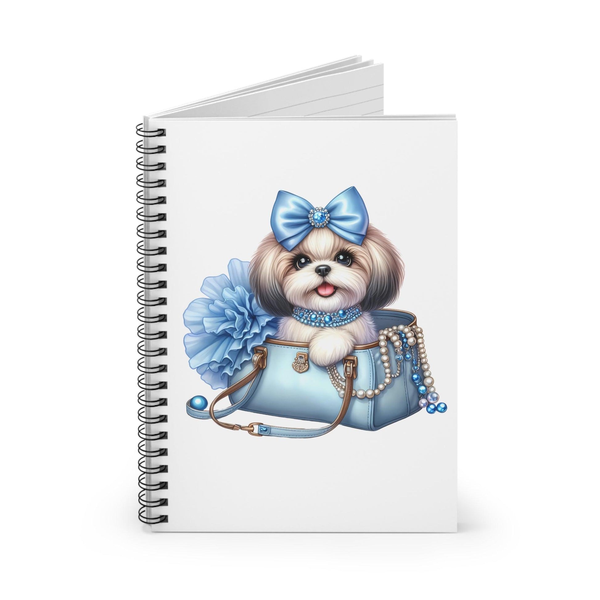 Blue Bow Shih Tzu Ruled Spiral Notebook - Shih Tzu Gifts