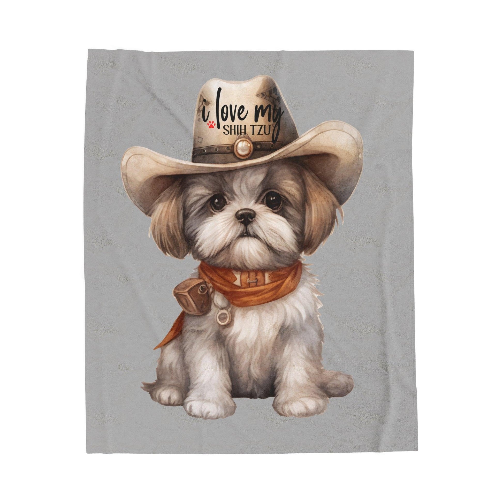 Cowboy Shih Tzu Velveteen Plush Blanket - Shih Tzu Gifts