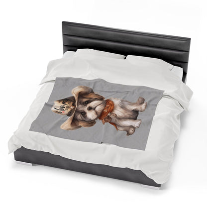 Cowboy Shih Tzu Velveteen Plush Blanket - Shih Tzu Gifts