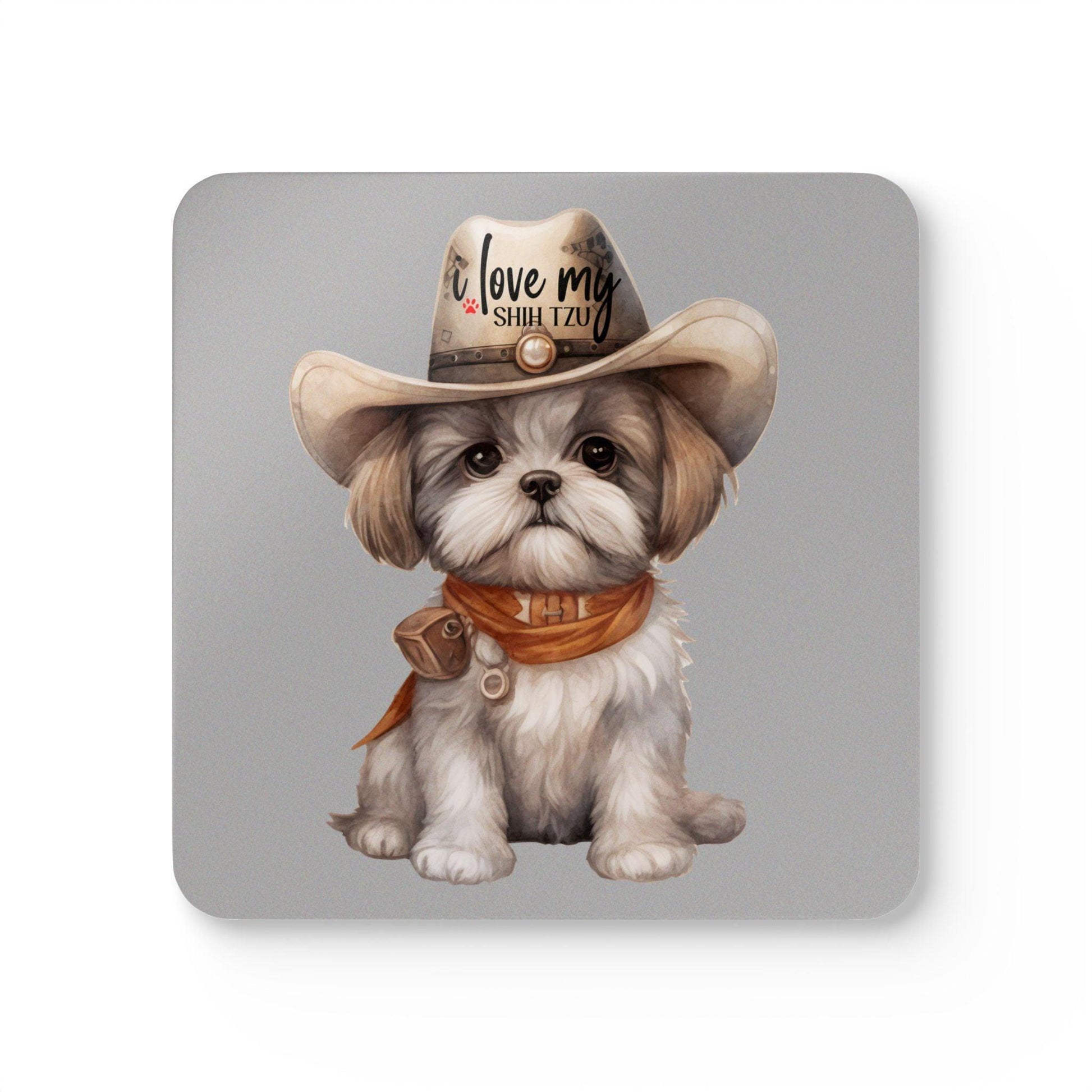 Cowboy Shih Tzu Corkwood Coaster Set - Shih Tzu Gifts