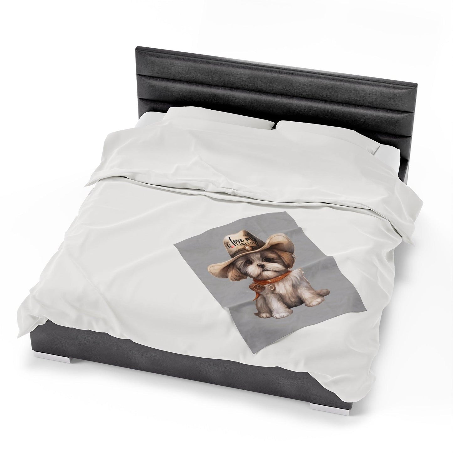 Cowboy Shih Tzu Velveteen Plush Blanket - Shih Tzu Gifts