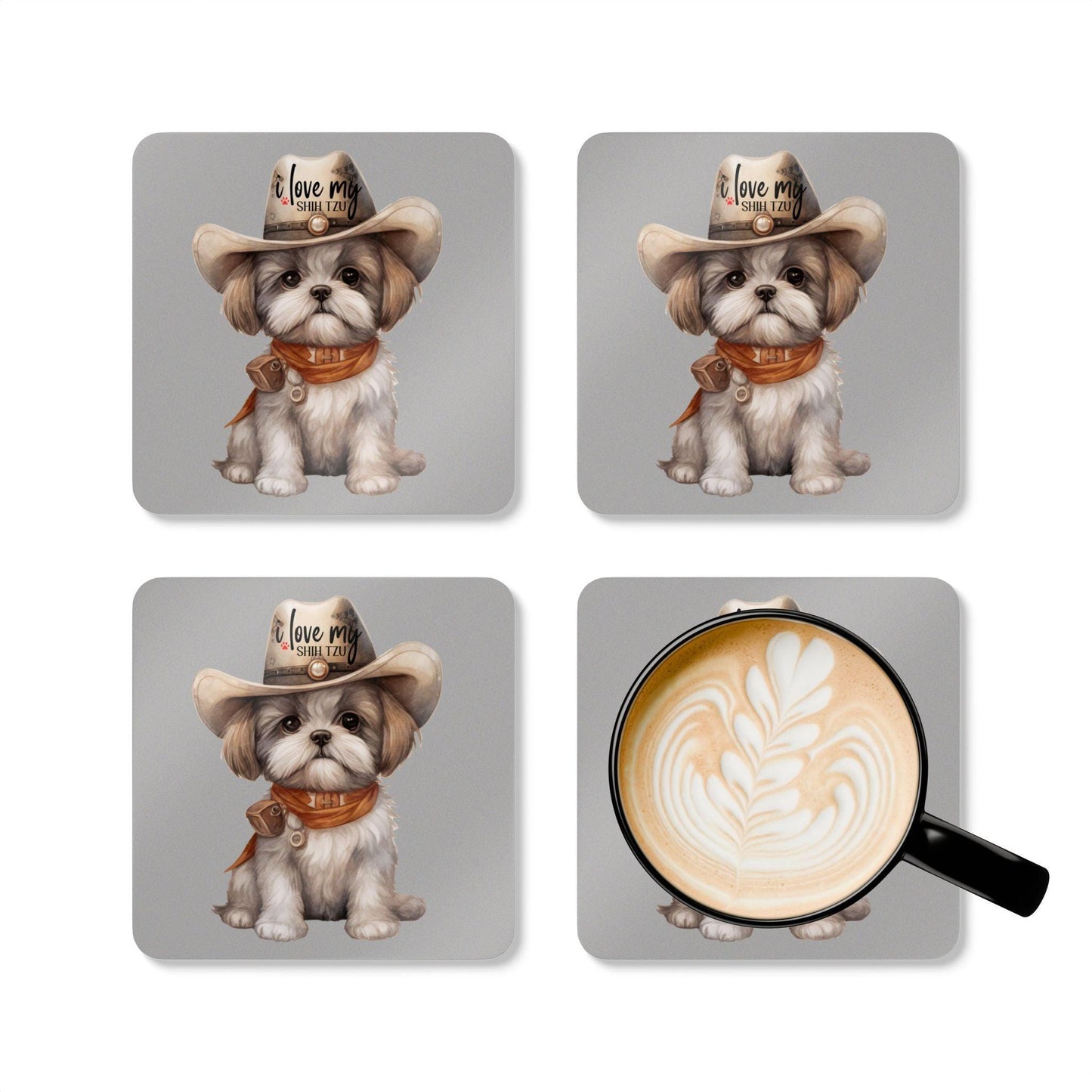 Cowboy Shih Tzu Corkwood Coaster Set - Shih Tzu Gifts