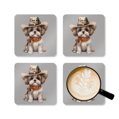 Cowboy Shih Tzu Corkwood Coaster Set - Shih Tzu Gifts