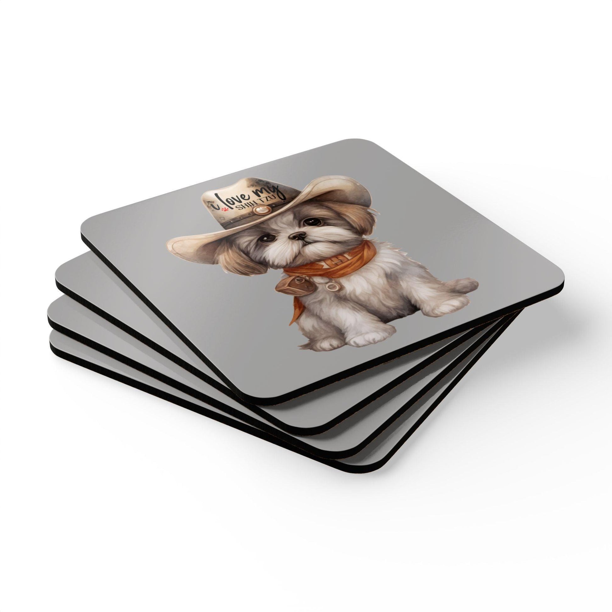 Cowboy Shih Tzu Corkwood Coaster Set - Shih Tzu Gifts