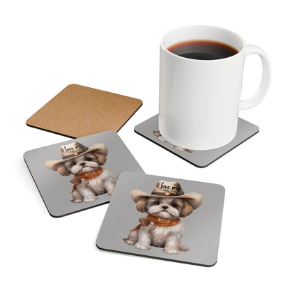 Cowboy Shih Tzu Corkwood Coaster Set - Shih Tzu Gifts