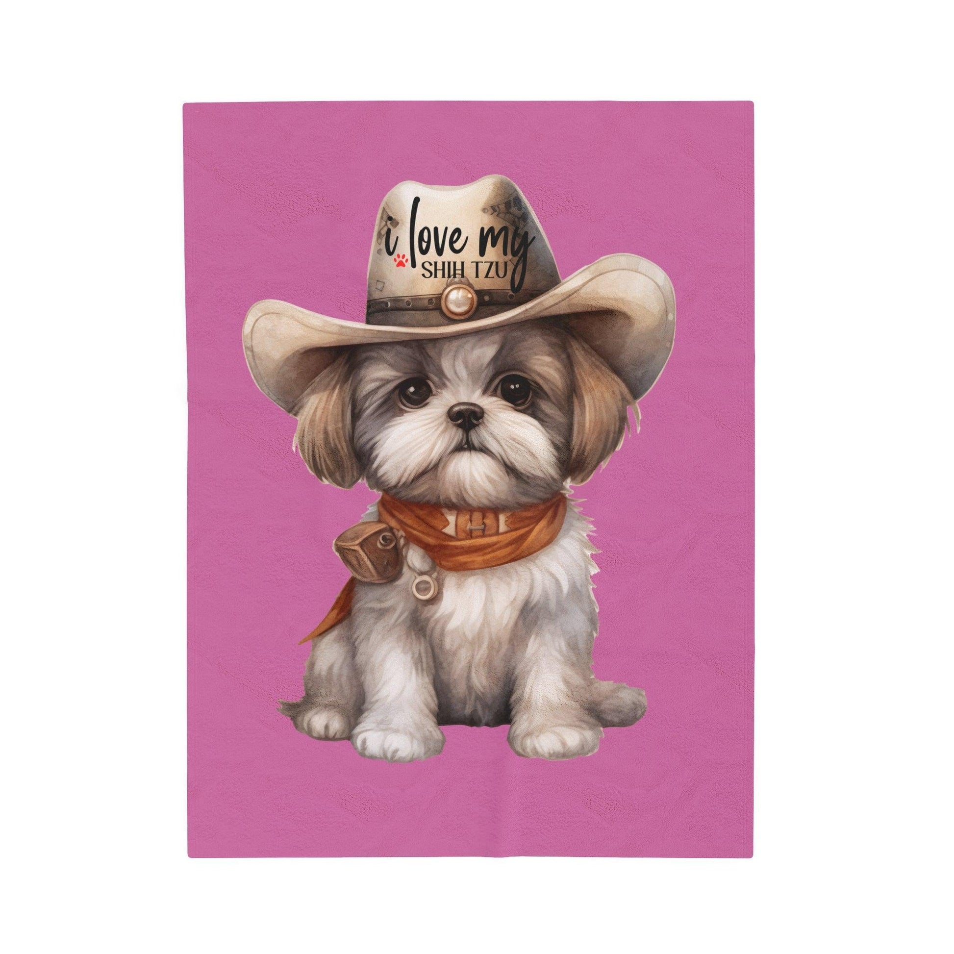 Cowboy Shih Tzu Velveteen Plush Blanket - Shih Tzu Gifts