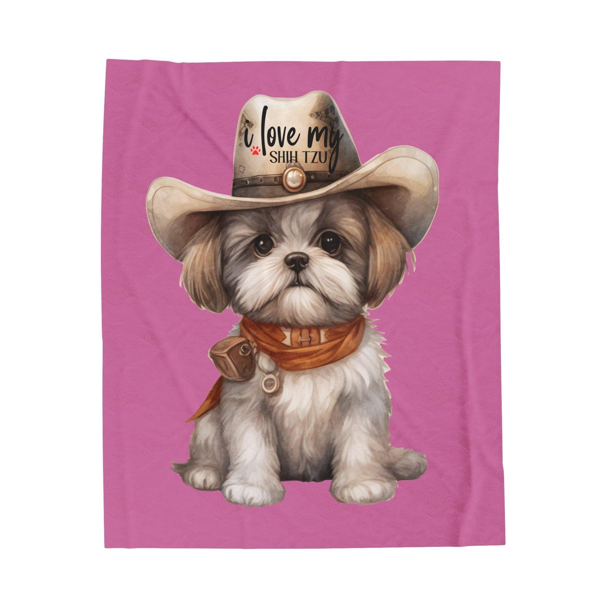 Cowboy Shih Tzu Velveteen Plush Blanket - Shih Tzu Gifts