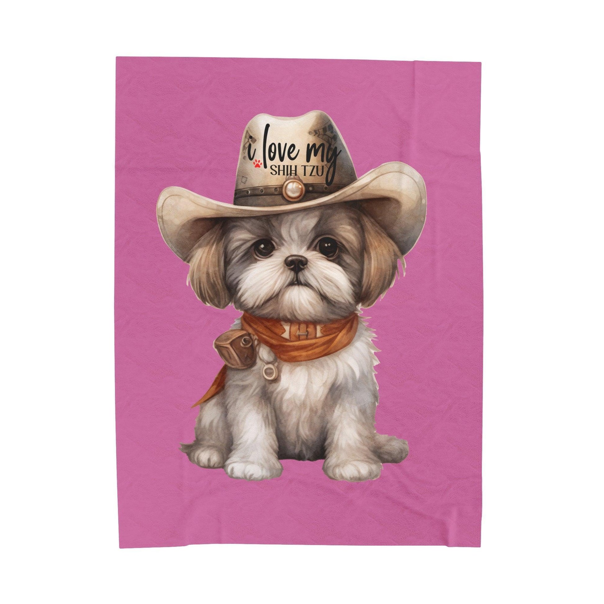 Cowboy Shih Tzu Velveteen Plush Blanket - Shih Tzu Gifts