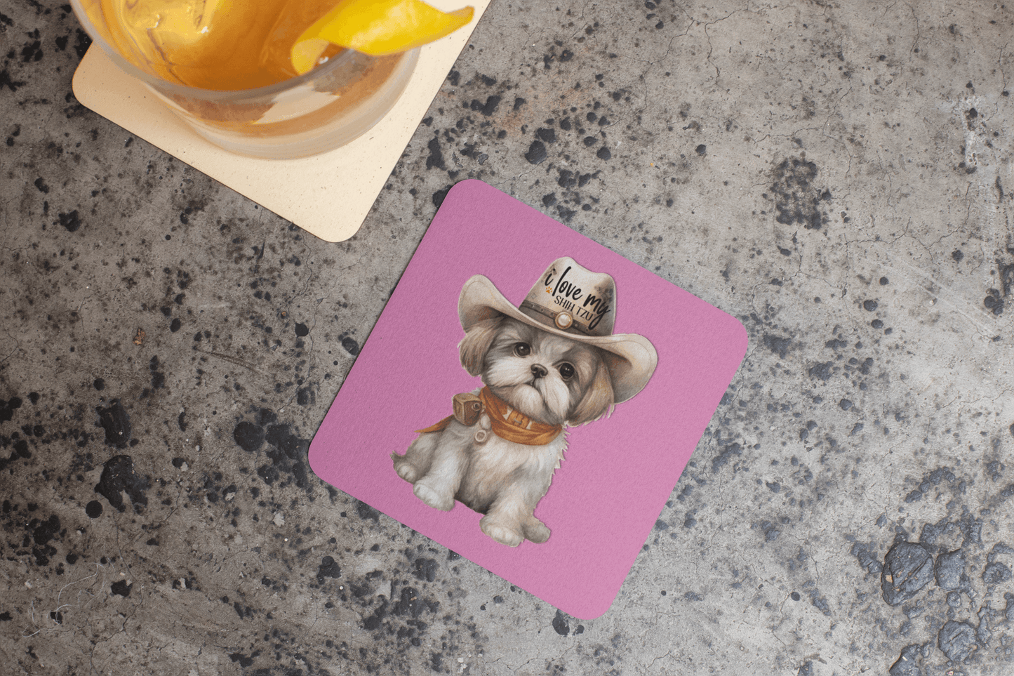 Cowboy Shih Tzu Corkwood Coaster Set - Shih Tzu Gifts