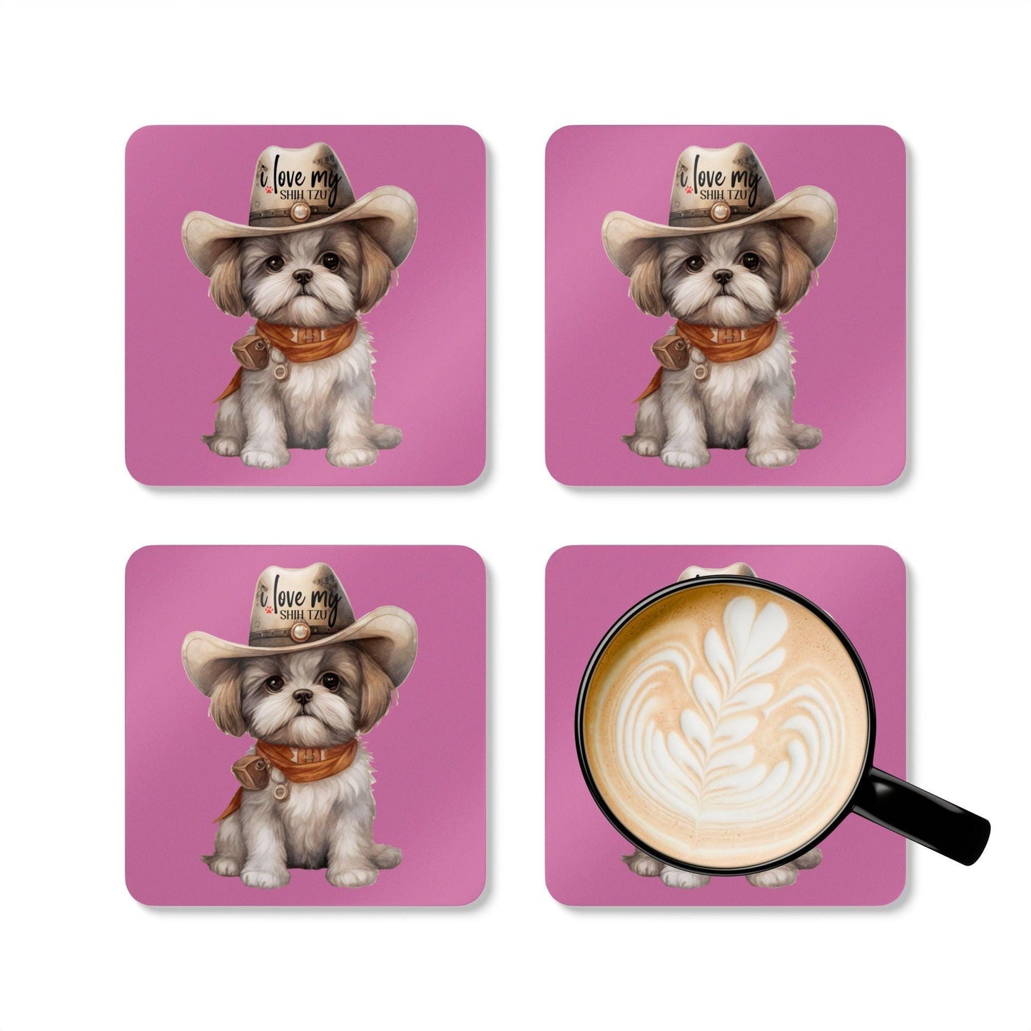 Cowboy Shih Tzu Corkwood Coaster Set - Shih Tzu Gifts