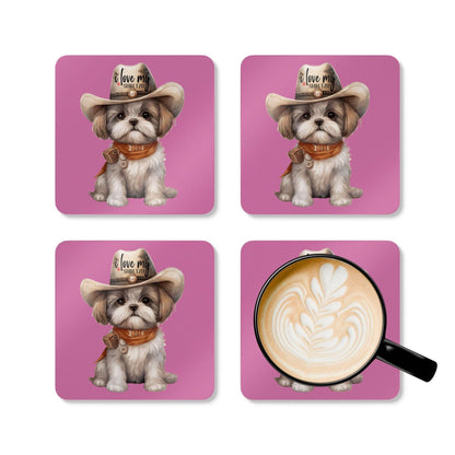 Cowboy Shih Tzu Corkwood Coaster Set - Shih Tzu Gifts