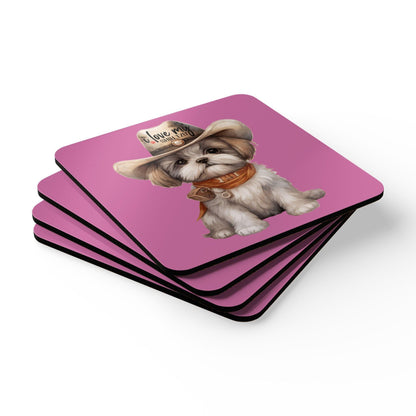 Cowboy Shih Tzu Corkwood Coaster Set - Shih Tzu Gifts