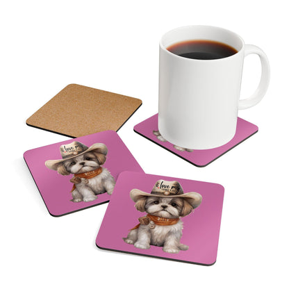 Cowboy Shih Tzu Corkwood Coaster Set - Shih Tzu Gifts