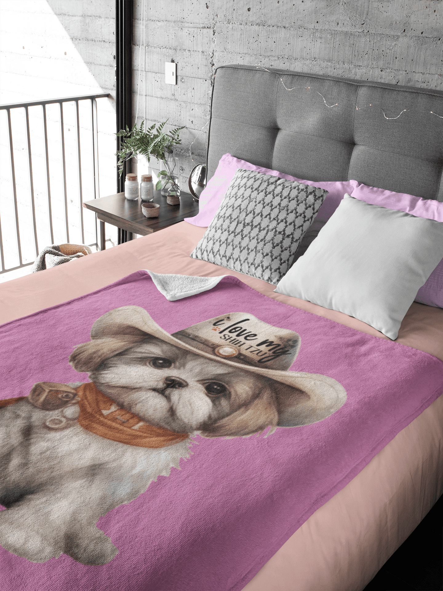 Cowboy Shih Tzu Velveteen Plush Blanket - Shih Tzu Gifts