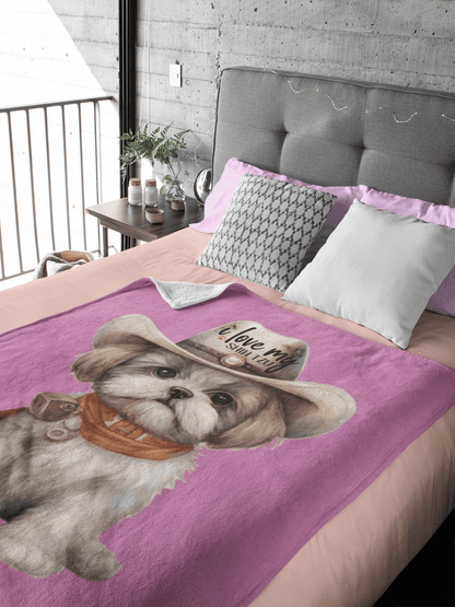 Cowboy Shih Tzu Velveteen Plush Blanket - Shih Tzu Gifts
