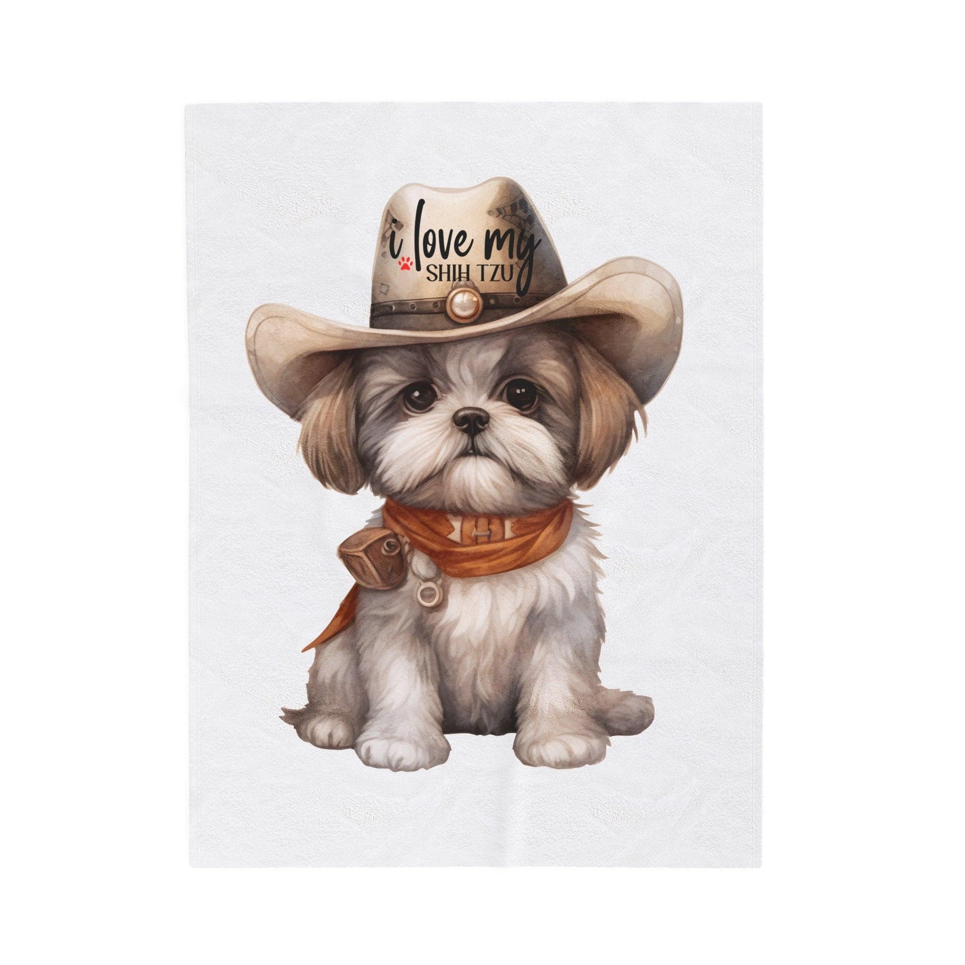 Cowboy Shih Tzu Velveteen Plush Blanket - Shih Tzu Gifts