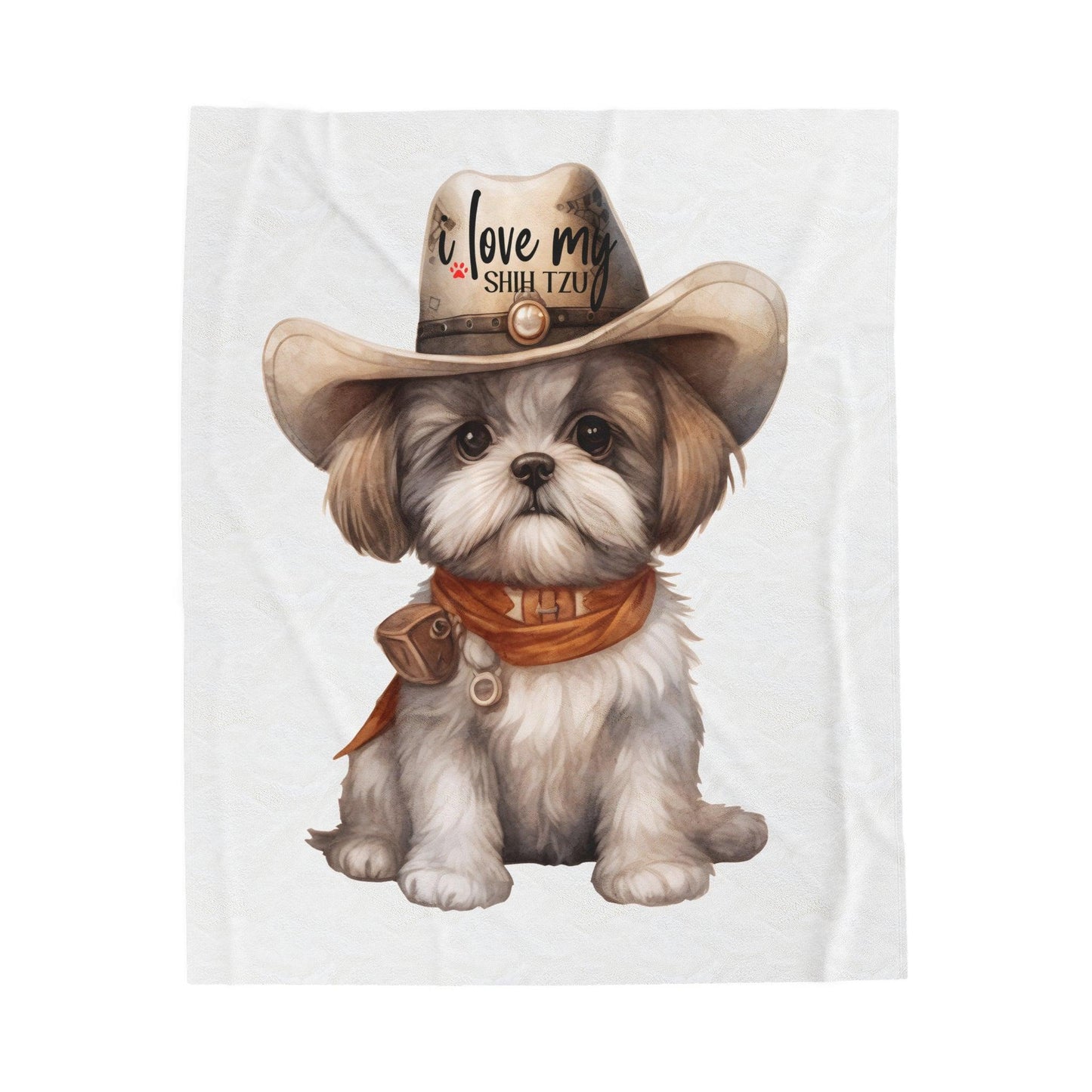 Cowboy Shih Tzu Velveteen Plush Blanket - Shih Tzu Gifts