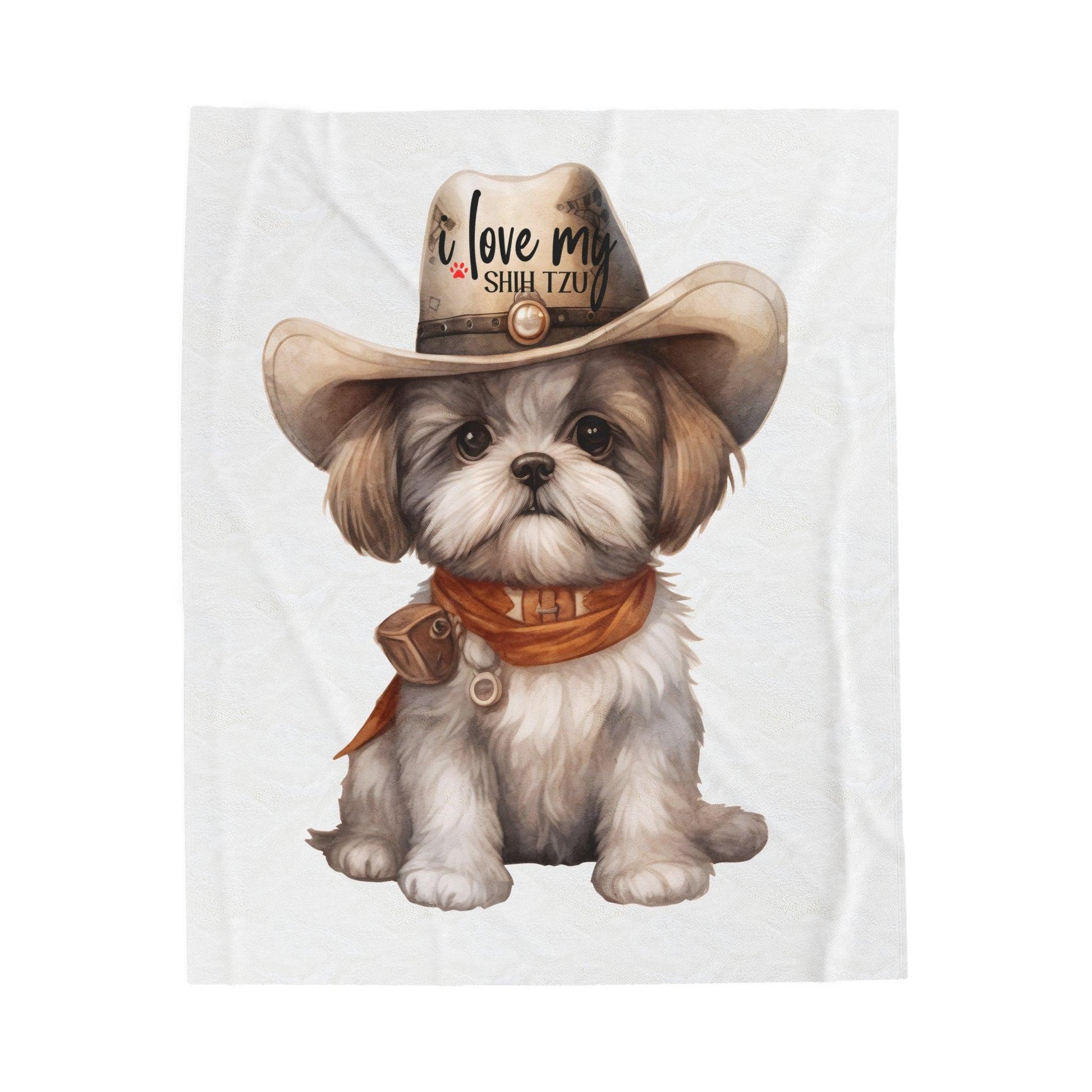 Cowboy Shih Tzu Velveteen Plush Blanket - Shih Tzu Gifts