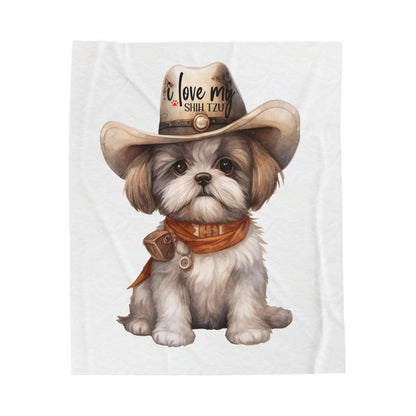 Cowboy Shih Tzu Velveteen Plush Blanket - Shih Tzu Gifts