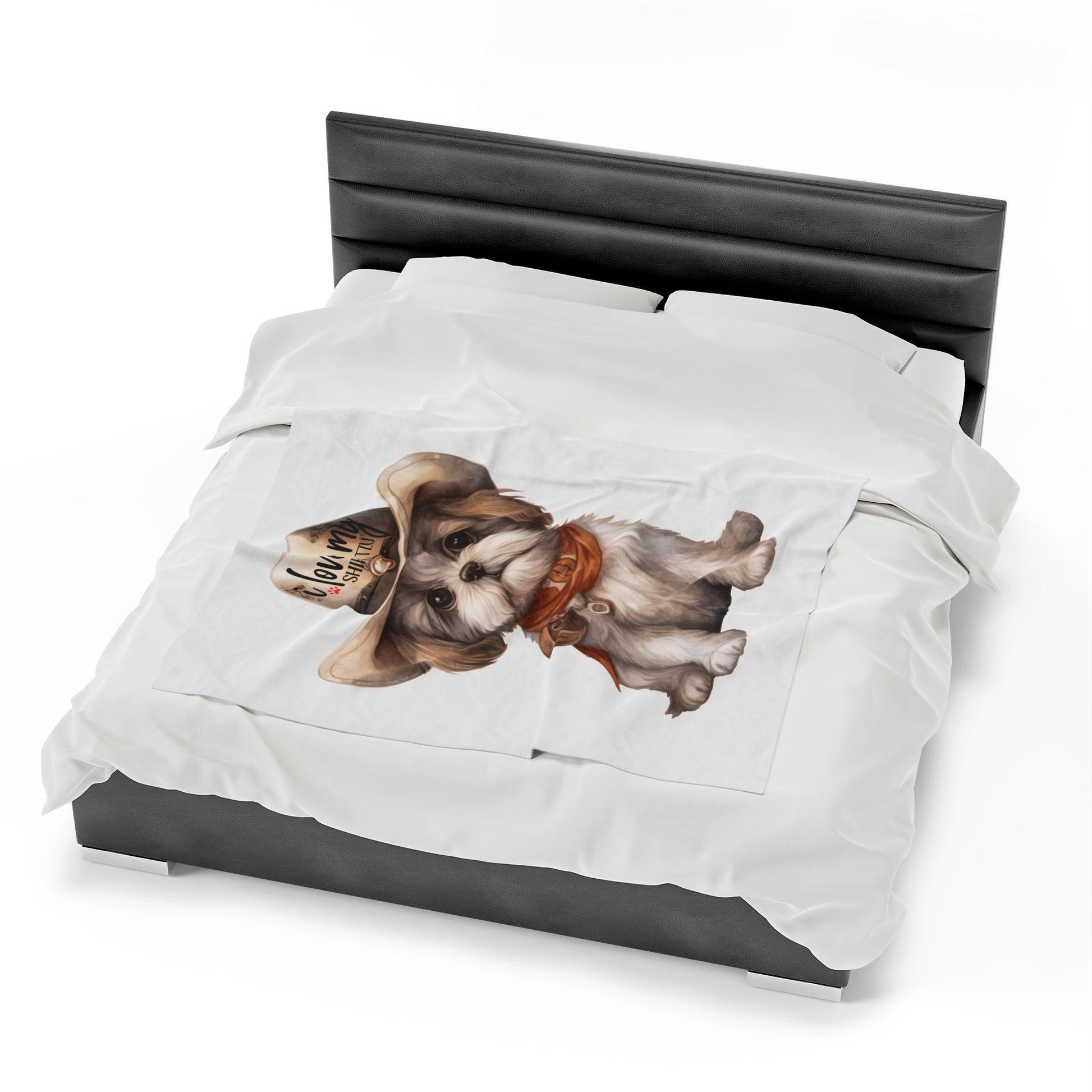 Cowboy Shih Tzu Velveteen Plush Blanket - Shih Tzu Gifts