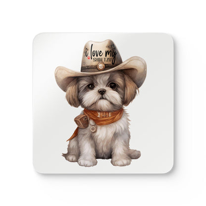 Cowboy Shih Tzu Corkwood Coaster Set - Shih Tzu Gifts