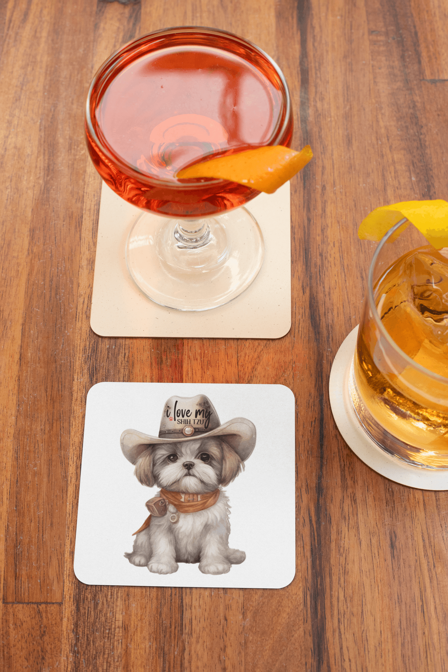 Cowboy Shih Tzu Corkwood Coaster Set - Shih Tzu Gifts