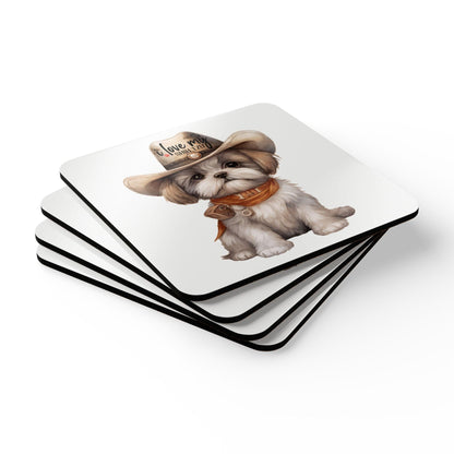 Cowboy Shih Tzu Corkwood Coaster Set - Shih Tzu Gifts
