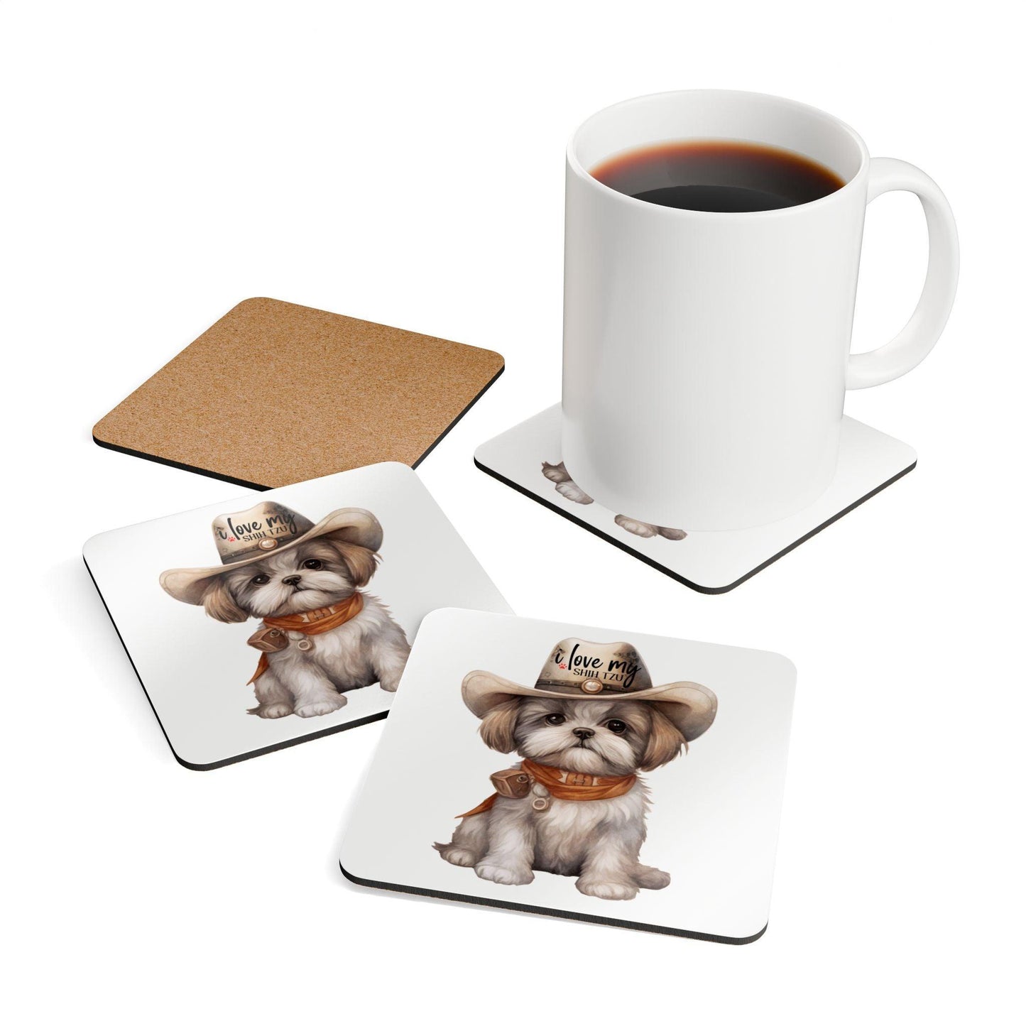 Cowboy Shih Tzu Corkwood Coaster Set - Shih Tzu Gifts