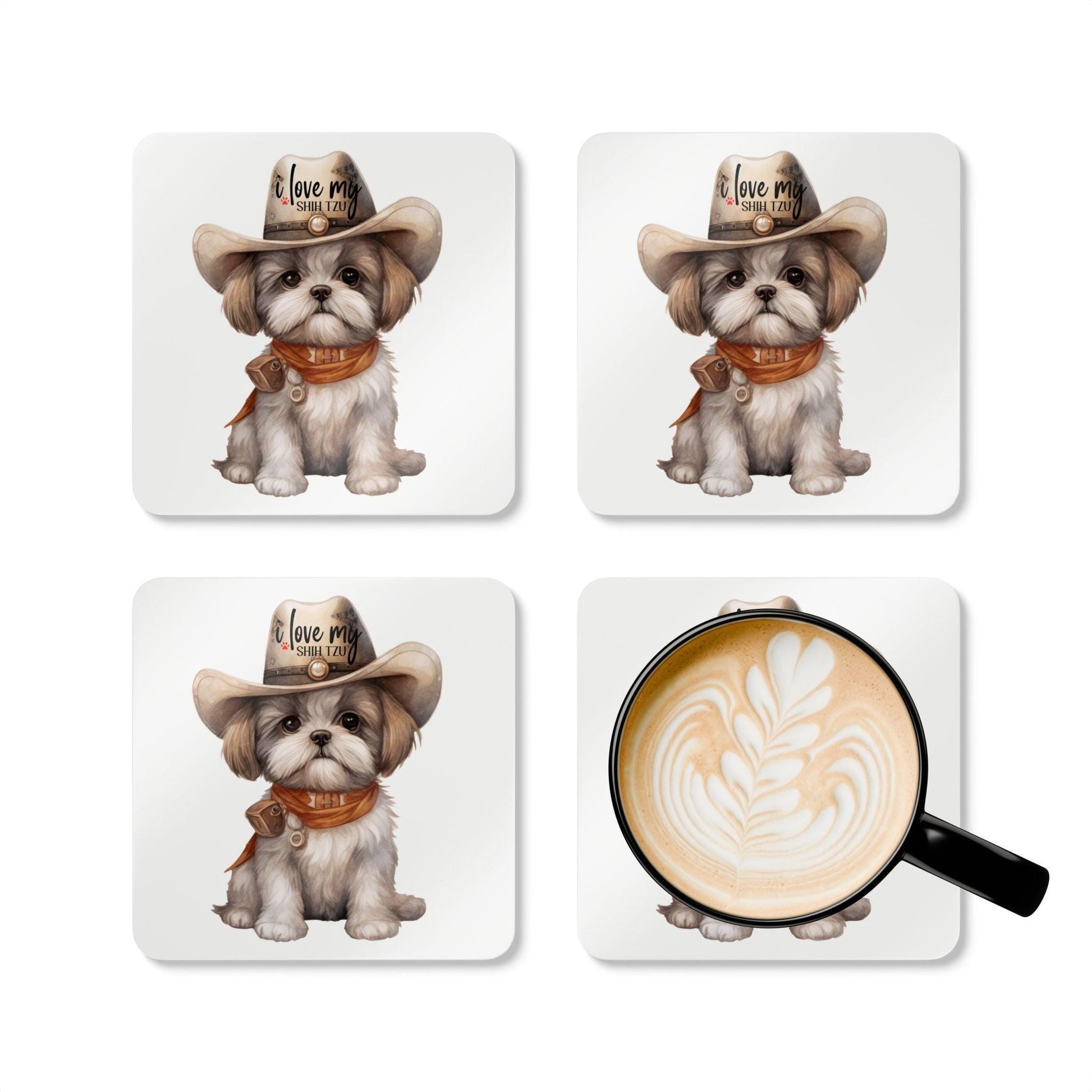 Cowboy Shih Tzu Corkwood Coaster Set - Shih Tzu Gifts