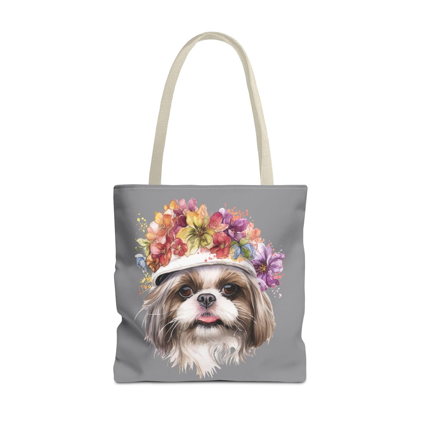 Shih Tzu With Flower Hat Tote Bag Dark Grey - Shih Tzu Gifts