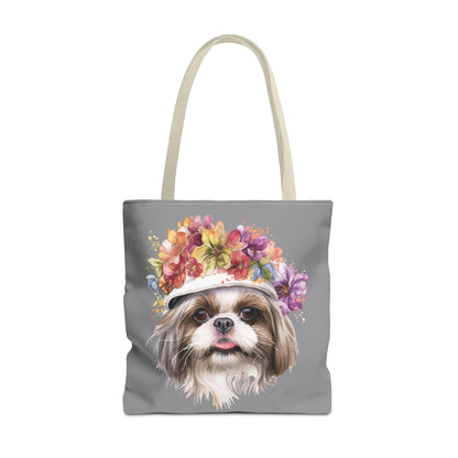Shih Tzu With Flower Hat Tote Bag Dark Grey - Shih Tzu Gifts