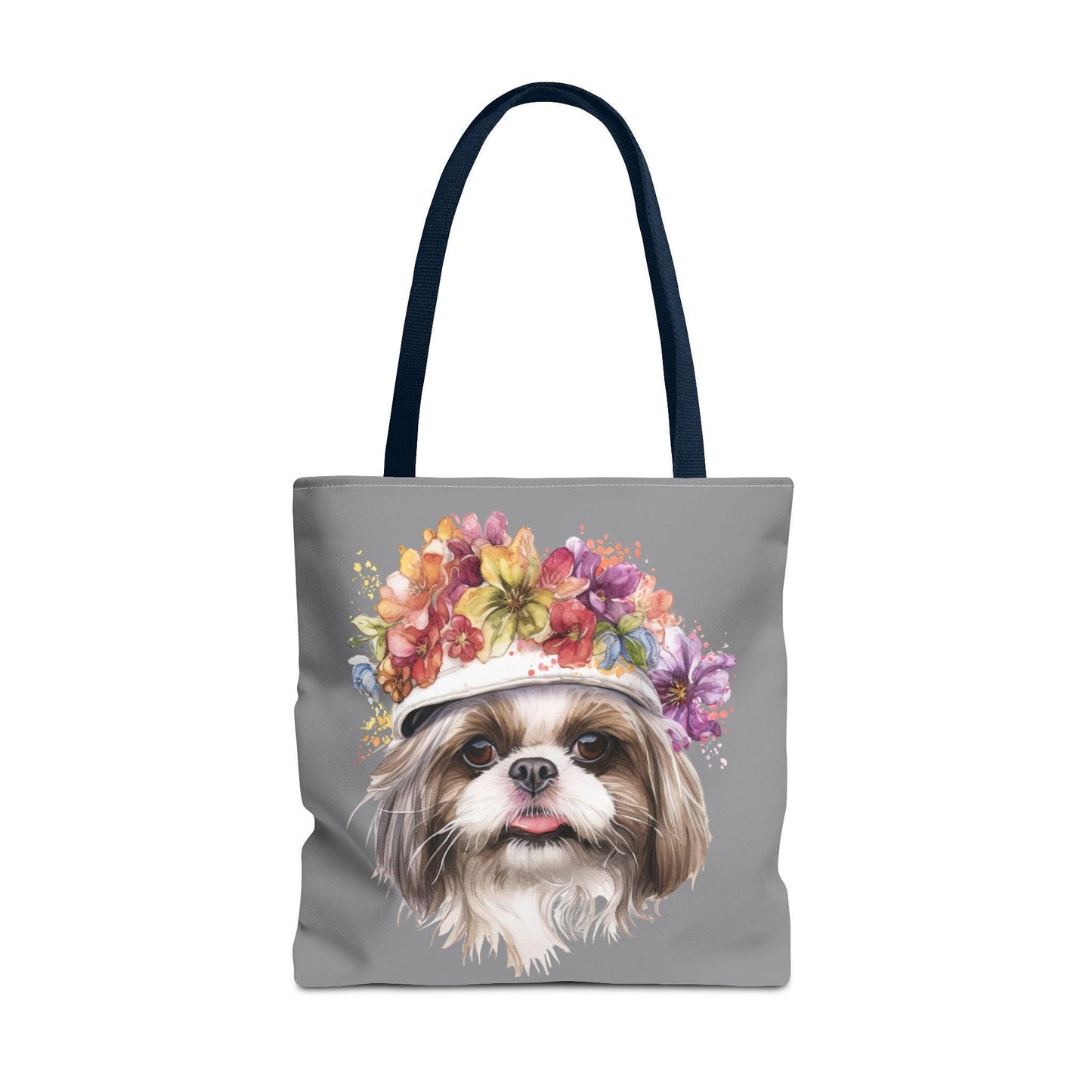 Shih Tzu With Flower Hat Tote Bag Dark Grey - Shih Tzu Gifts