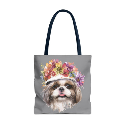 Shih Tzu With Flower Hat Tote Bag Dark Grey - Shih Tzu Gifts