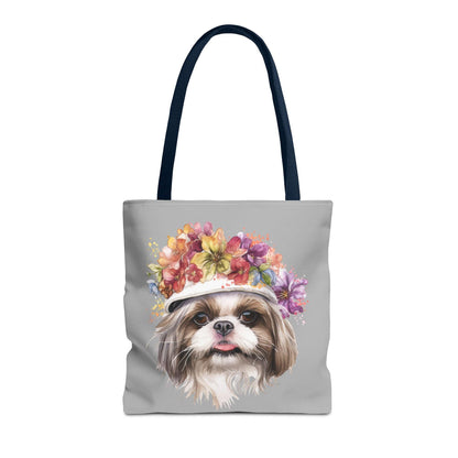 Shih Tzu With Flower Hat Tote Bag Light Grey - Shih Tzu Gifts