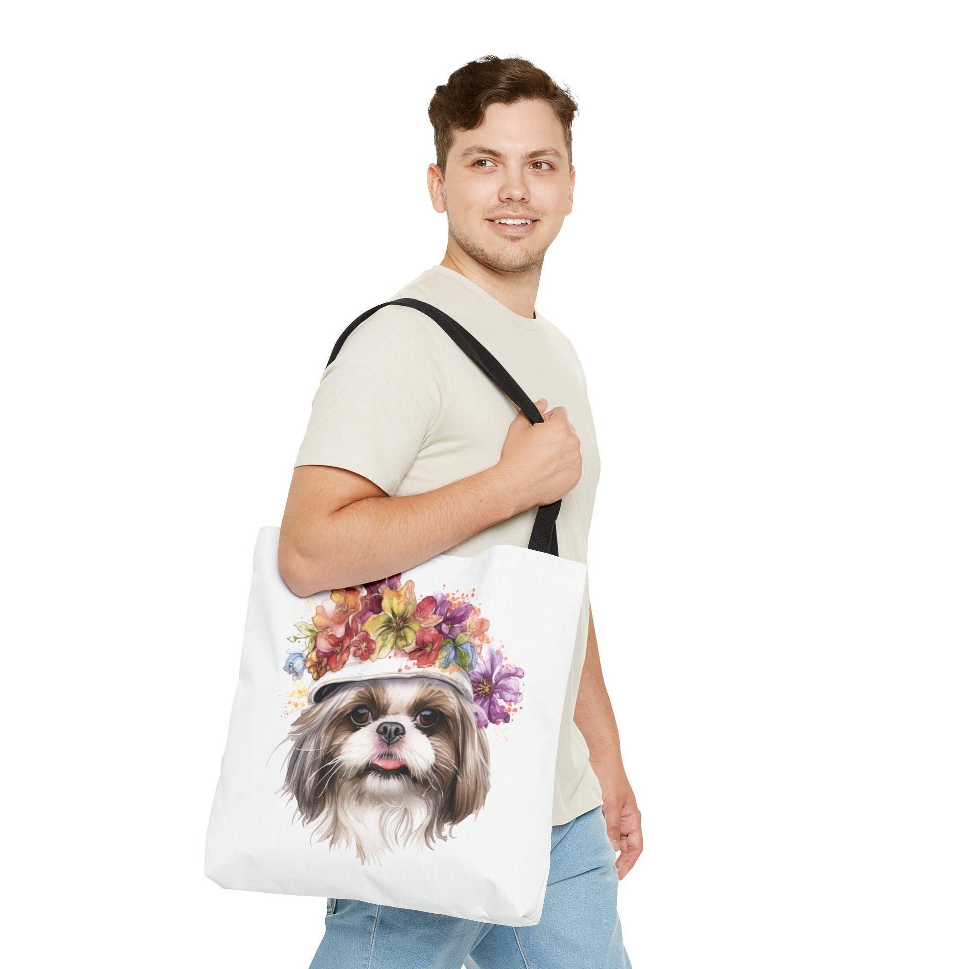 Shih Tzu With Flower Hat Tote Bag White - Shih Tzu Gifts